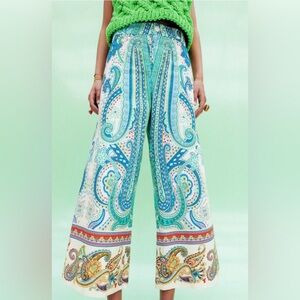 Zara Paisley Printed High Rise Wide Leg Cotton Cropped Pant Women’s Size L -NWT